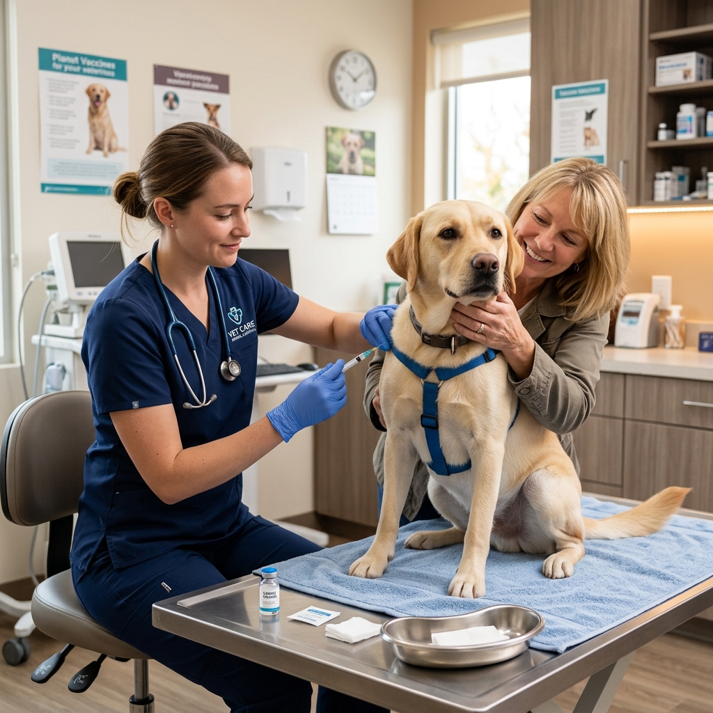 Veterinarian giving a vaccination to a dog